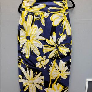 Anthropologie Floral Print Skirt in Blue and Yellow